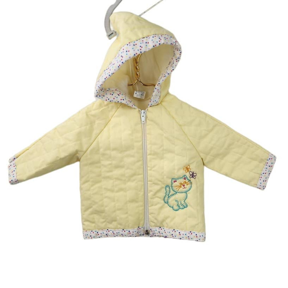 Vintage 70's Baby Girl Yellow Full Zip Cat Embroidered Sweater Jacket 12 Months